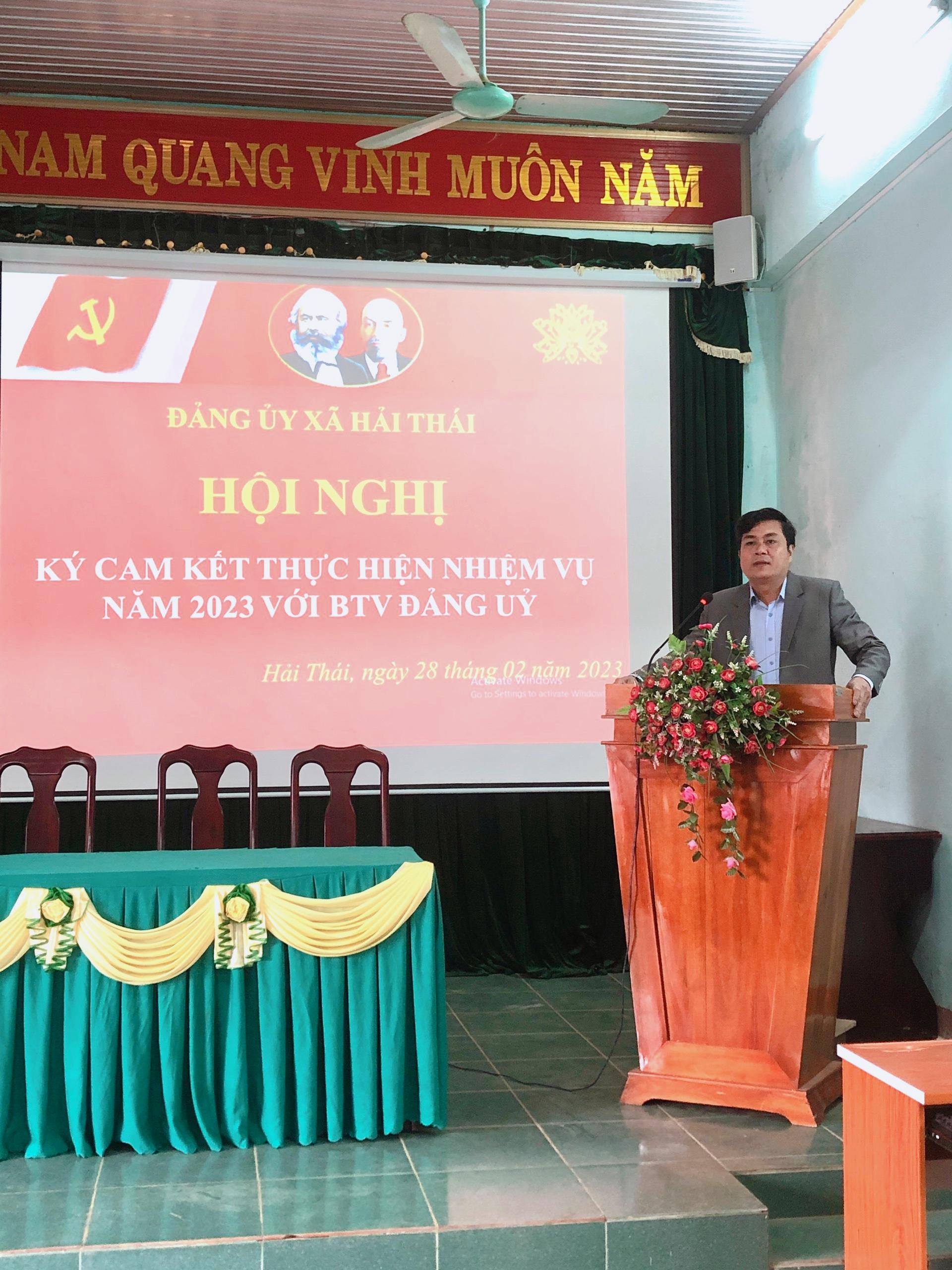 Đảng ủy xã Hải Thái tổ chức Hội nghị ký cam kết thực hiện nhiệm vụ năm 2023 với BTV Đảng ủy